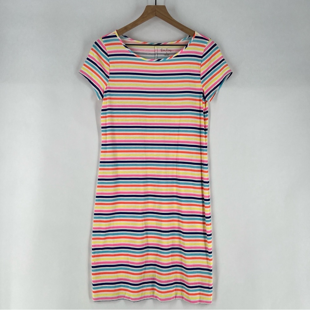 Lilly Pulitzer Multicolored Striped Pima Cotton‎ Short Sleeve Dress Rainbow